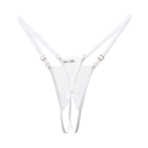 ANGE DÉCHU Womens sheer see through lingerie in white lace fully adjustable pantie g string handmade (Large) Cover