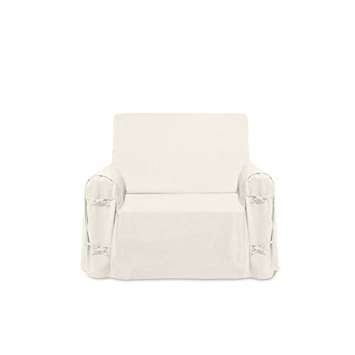 Soleil d'ocre Housse de Fauteuil en Coton Panama écru, Ecru, 90 x 270 cm
