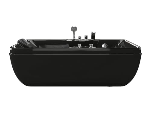 Vente-unique-Bañera de hidromasaje negra - 1 plaza - 140L - 150 x 75 x 54,5 cm - Ángulo derecho - GAVINO