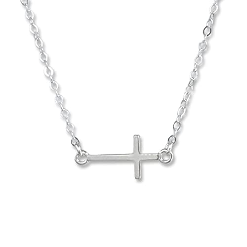 Sterling Silver Sideways Cross Necklace Womens Cross Necklace Cross Jewelry Adjustable Length Sterling Silver Cross Necklace Everyday Christian Cross (18-20 inches adjustable)