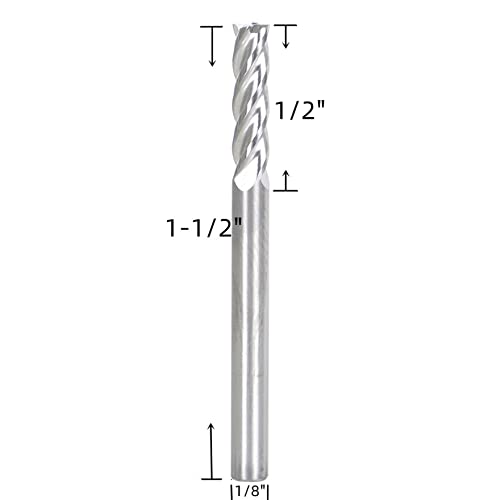 Image of 4 Flute Carbide End Mill 1 /2 Inch Cutting Length x 1-1 /2 Inch Overall Length x 1 /8 Inch Stem Diameter Suitable for Aluminum Cutting Non-Ferrous Metals Up Cutting 10 pcs