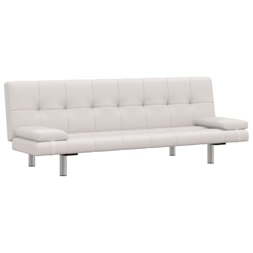 vidaXL Canapé-lit Réglable avec 2 Oreillers Cuir Synthétique Blanc Crème Salon
