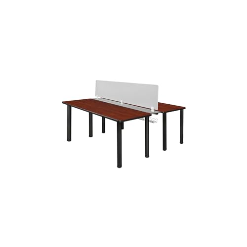HomeStock Naturally Nice 24' Benching System in Cherry Black with Privacy Divider Modern Office Desk Solution for Collaborative Work and Open Environments