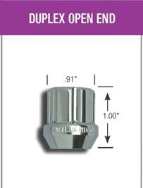 Image of Small Diameter Spline Duplex Open End Lug Nuts - 13 /16 inch & 7 /8 inch Dual Hex Key - 14mm x 1.50 Thread Size - Zinc Finish - Set of 32 (K8TOS-14150GR)