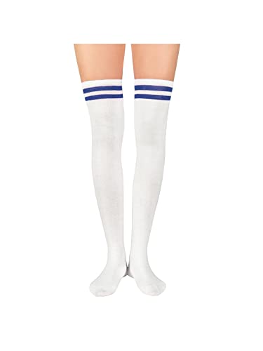 Century Star Women Athletic Over Knee Socks Striped Thigh High Stockings Cosplay Warmer Legging Socks White And Blue #TOP2