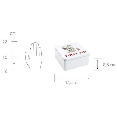 BUTLERS 6er Set Medizinbox Snoopy -Peanuts Erste Hilfe- Leere Hausapotheke Box aus Metall zur Medikamenten Aufbewahrung | Pflasterbox und Verbandskasten für Kinder und Erwachsene
