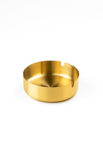 Gold Metal Küllük, Modern Silindir Tasarımlı Portatif Masaüstü Kül Tablası, Altın Rengi