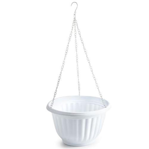 AC - Maceta Redonda Colgante de plástico, Tiesto, macetero, Recipiente para Plantas, Flores, balcón, terraza, hogar, Fabricada en España (Blanco, 25 x 15 cm)