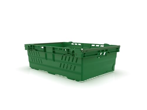HomeHQ 5x Bale Arm Crates, Nesting Ventilated Plastic Basket, Stacking Supermarket & Storage Crate (35 Litre, GREEN)