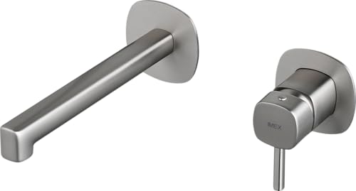 IMEX   Grifo Lavabo Empotrado Monomando Cromo Toscana GLT064 | Grifería Pared Baño, Latón, Sin Caja Registro, Diseño Moderno Minimalista (Níquel cepillado)