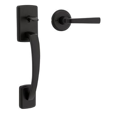 Kwikset Brentford Front Door Handle No Lock, Entry Handleset Exterior with Trafford Interior Reversible Lever, Non-Locking, Matte Black, Deadbolt Not Included