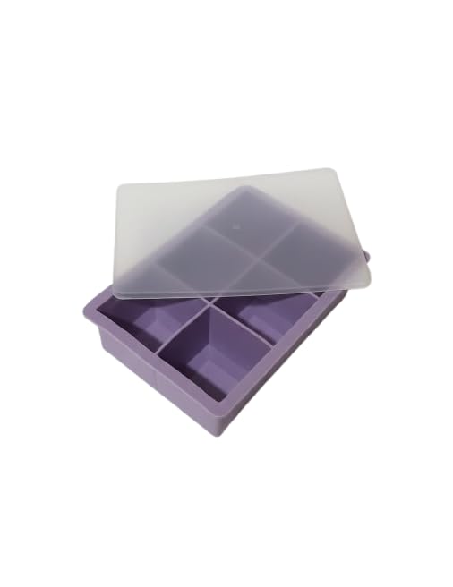 Image of Ice Cube Molds with Lid,Big Silicone Ice Cube Tray for Whiskey,2Inch Square Ice Cube Tray,Easy-Release Ice Mold,Giant Ice Cubes for Bourbon Cocktail (1, Purple)