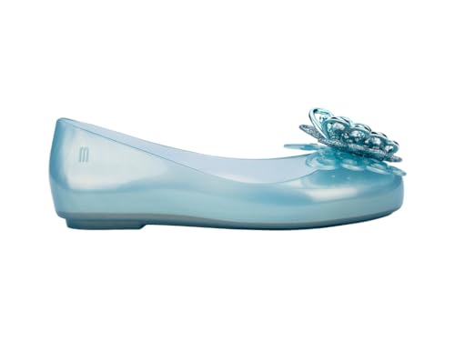 Melissa Mini Sweet Love Fly Ballet Flats for Kids, Pearly Blue, 13