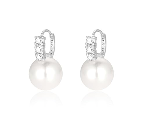 Oivzziy Orecchini di Perle da Donna in Argento Sterling 925 Con Zirconia Cubica, Orecchini a Cerchio Huggie Con Pendenti, Eleganti Gioielli Regalo per Donne
