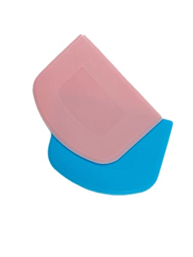 LONESTAR 2 Pieces Dough Scraper Bowl Scraper Food-safe Plastic Dough Cutter Flexible Plastic Scraper Bench Scraper for Bread Dough, Cake, Fondant Icing, Blue, Pink