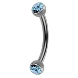 AZARIO LONDON Piedra de cristal de lavanda de grado G23 de titanio de doble cara de 2,5 mm, bola plana de piedra con calibre 16, barra curvada de 8 mm de longitud, barra de cejas, piercing de tragus