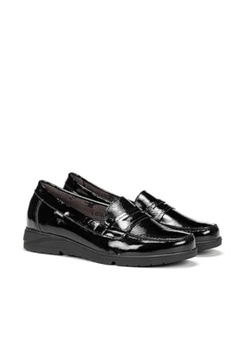 F1835 - Classic Català Women's Loafer Patent Leather Garnet and Black Removable Insole2