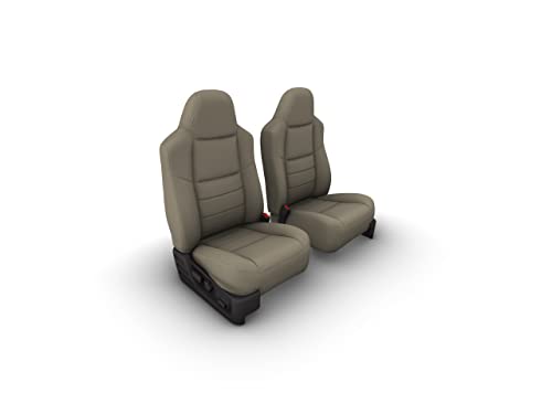 Durafit Seat Covers Made to fit 1999-2001 Pickup F150-F550 Front High Back Captain Chair Seat Covers in Taupe Leatherette with Molded Headrests and 1 Armrest Per Seat