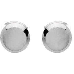 14K White Gold Round Engravable Men Gents Cuff Links Pair #TOP1