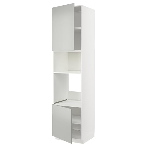 METOD Hi cb f horno/micro w 2 drs/estantes, blanco/Havstorp gris claro, 60 x 60 x 240 cm