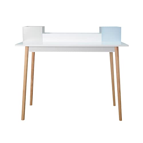 THINIA HOME - Escritorio White-Sky, Madera, Home Office, Sala Trabajo o Estudio, Despacho, Oficina, 3 Organizadores, Diseño Nórdico, Dimensiones 110x50x90cm (Largo x Ancho x Alto), Blanco/Pastel