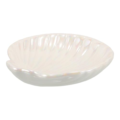 Garneck Plateau à Bijoux en Céramique Blanc de Coquillage, Coupelle à Bagues Décorative, Petite Assiette Polyvalente pour Rangement Bijoux et Objets Déco Maison, Bureau, Salle de Bain