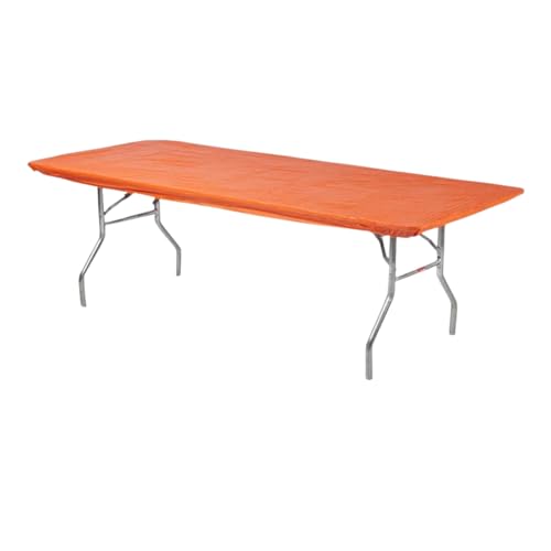 Image of Kwik-Covers 6' Rectangle Plastic Table Covers 30 inch x 72 inch, Bundle of 5 (Orange)