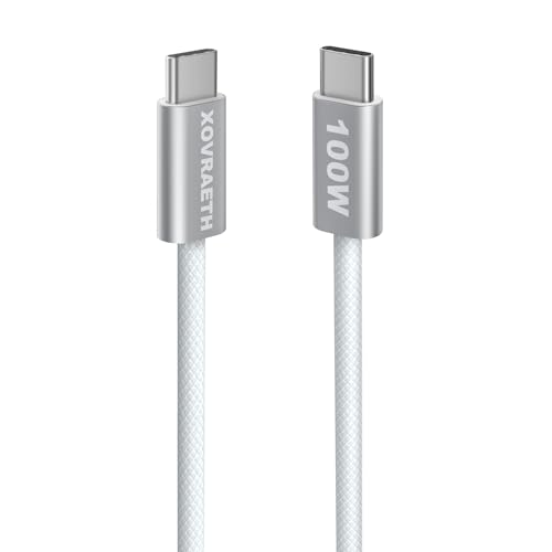 Image of USB C to USB C Cable, 10ft, 100W PD 5A Fast Charging Cord, Aluminum Connector & Nylon Braided Type C Charger Cord for iPhone 17 /16 /15, MacBook Air /Pro, iPad Pro, Samsung S25 /S24 /S23, Pixel 10(White)