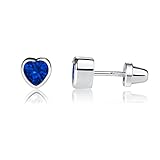 Girls' Sterling Silver CZ Simulated Birthstone Heart Earrings with Screw Back (6mm)