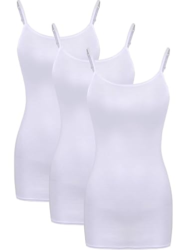 Image of WILLBOND 3 Pieces Women Basic Long Tanks Adjustable Spaghetti Strap Camisole Top