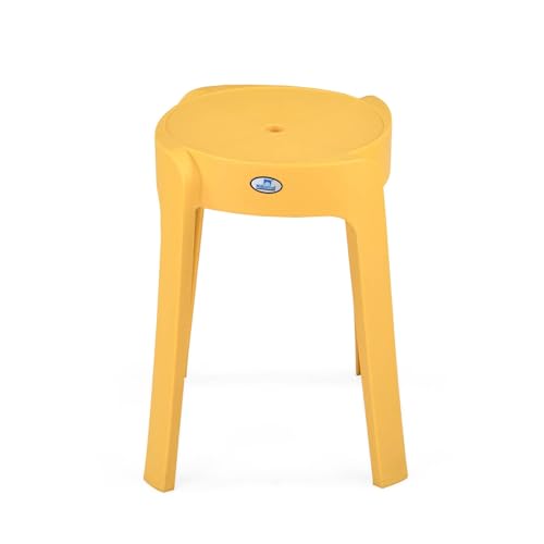 Image of Nilkamal Twist Sturdy and Durable Plastic Seating Stool | for Living Room, Bedroom, Bathroom, Kitchen, Office | Mustard Yellow