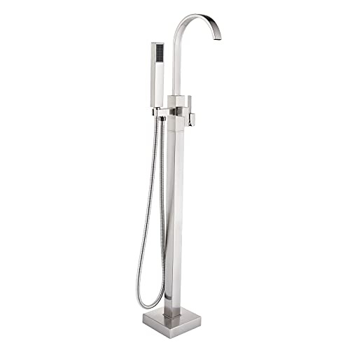 Votamuta Brushed Nickel Floor Mount Tub Filler Freestanding Bathroom Tub Faucet Handheld Shower Sprayer Bathtub Faucet Single Handle