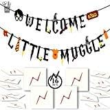 YoHold Baby Shower Banner and Lightning Bolt Tattoos for Magical Themed Baby Shower Party Decorations, 1 Set Banner, 16 Pack Tattoos, Black