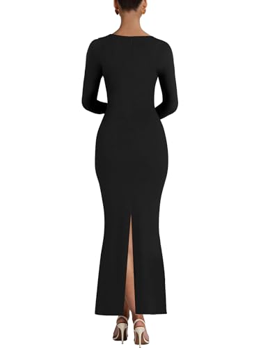 Kaximil Women's Sexy Long Sleeve Wedding Guest Maxi Dress Slip Square Neck Bodycon Cocktail Long Dresses2