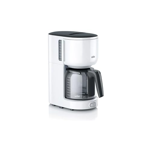 Braun PurEase Kaffeemaschine KF 3120 WH – Filterkaffeemaschine mit Glaskanne für 10 Tassen Kaffee, Kaffeezubereiter für einzigartiges Aroma, integrierter Wasserfilter, 1000 Watt, weiß