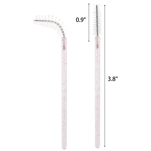Image of Tbestmax 300 Pcs Disposable Spoolies, Mascara Wand Eyelashes Brushes Applicator for Eyebrow Eye Lash Extension Pink Stick White Head