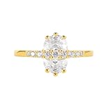 Anillos de mujer elegantes, anillos de boda redondos con moissanita ovalada de oro amarillo 9 K/14 K, 10, Oro amarillo de 14 quilates, Moissanita