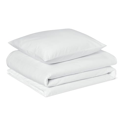 Amazon Basics Bettwäsche-Set aus weicher Bio-Baumwolle, 2-teilig, Einzelbett, Bettbezug 135 x 200 cm & Kissenbezug 80 x 80 cm, Weiß