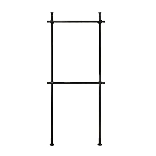 Floor to Ceiling Clothing Rack, 2 Tier Adjustable Heavy Duty Garment Rack, Metal Clothes Racks Closet with Tension Rod Free Standing, Black