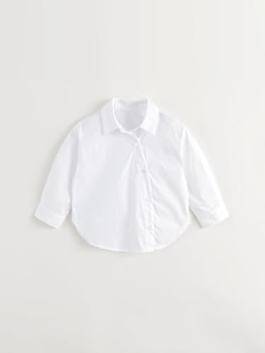 marc & janie Girls Preppy Style Lapel Irregular Button Placket Shirts Kids Cotton Loose Blouses Tops 2412714