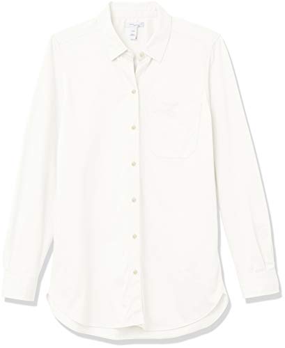 Amazon Brand - Daily Ritual Women's Knit Long-Sleeve Relaxed Button-Down Shirt, White, X-Large