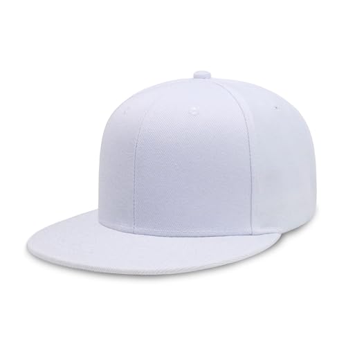 CHOK.LIDS Flat Bill Visor Classic Snapback Hat Blank Adjustable Brim High Top End Trendy Color Style Plain Tone Baseball Cap (White)