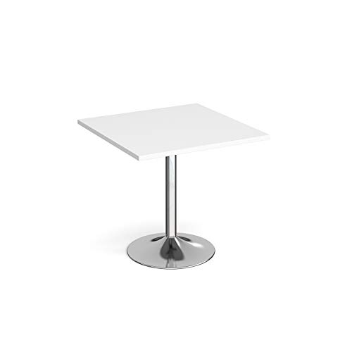 Mr Office Genoa square dining table with chrome trumpet base 800mm, White