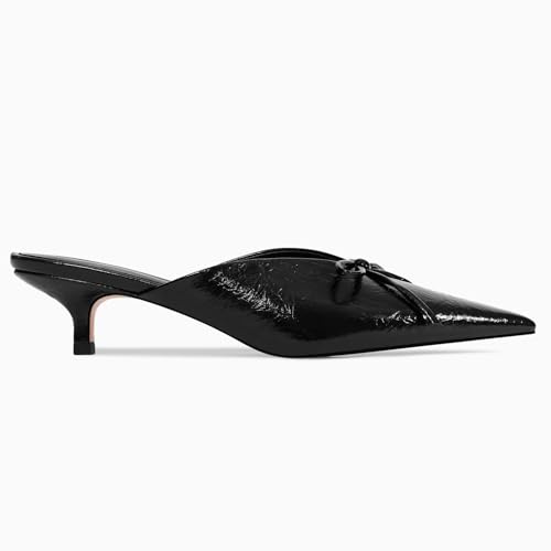 Image of Kitten Heels for Women Heeled Mules Stiletto Pumps Bow Closed Toe Pointed Toe Low Heel Slip on Fashion Metallic Backless Prom Party Dressy