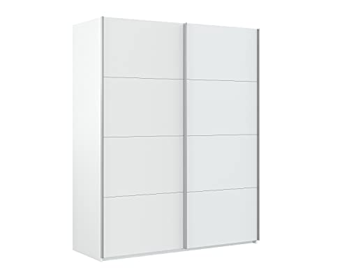 Dmora - Garde-robe 2 portes Ponce, Armoire de chambre, Armoire avec tringle à vêtements et 2 étagères, 150x60h200 cm, Blanc brillant