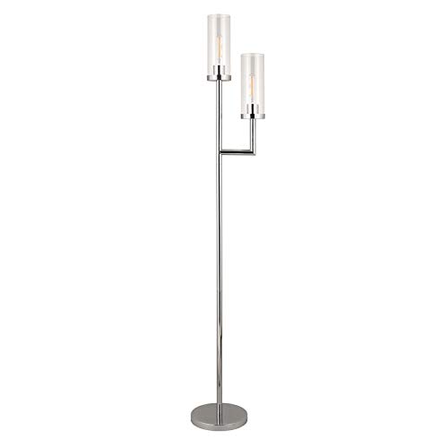 Basso 2-Light Torchiere Floor Lamp With Glass Shade In Polished Nickel/Clear #TOP22