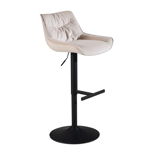 Wohnling Barhocker Samt Beige Hocker mit Lehne 86-106 cm, Küchenhocker Höhenverstellbar Modern 100 kg, Design Barstuhl Tresenhocker mit Metall-Trompetenfuß, Bistrohocker Gepolstert