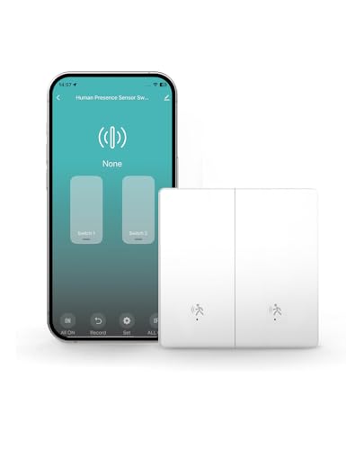 MOES Zigbee Smart Light Switch Built-in 10GHz mmWave Radar Human Presence Sensor No Neutral & No Capacitor Needed Tuya/Smart Life App Control Motion Activated Wall Switch (Hub Required) - 2 Gang