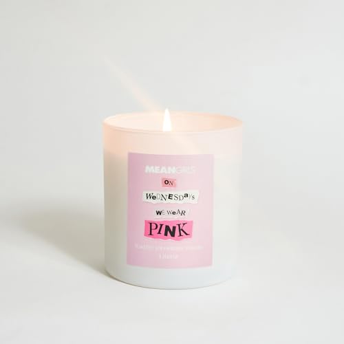 Literie Mean Girls Inspired Scented Candle: On Wednesdays We Wear Pink - Toasted Strawberry Strudel Scented, 9oz, 50 Hour Burn, Vegan Soy & Coconut Blend Candle for Home Decor, Gift for Women & Men