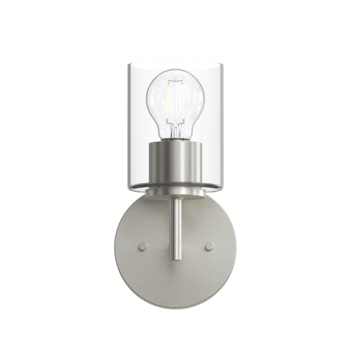 Image of Progress Lighting Replay 5.125 Inch 1-Light Vanity Light, Transitional, Brushed Nickel with Clear Glass Shade, (9.75 inch H x 5.125 inch W x 5.875 inch D), P300581-009